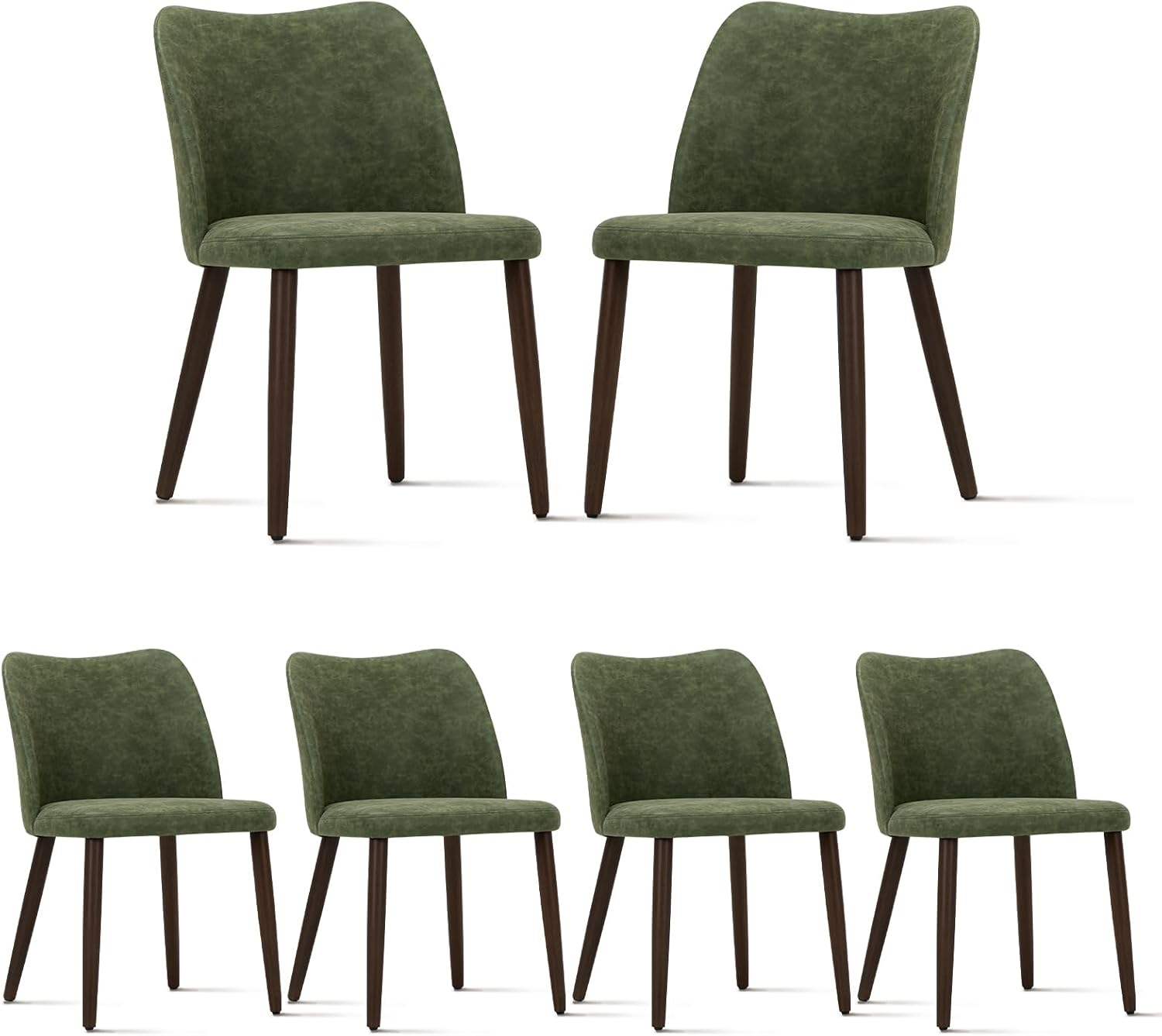 COLAMY Upholstered Dining Chairs Set of 6, Modern PU Leather Dining Room Kitchen Side Chair with Padded Seat and Wood Legs Restaurant/Cafe, Green