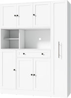 70 Inch Buffet with Hutch and Pull-Out Side Cabinet, White | White P2 MDF, kitchen or dining room, 7-tier side organizer, door shelves, adjustable shelves, open workstation, 52.8 in W
