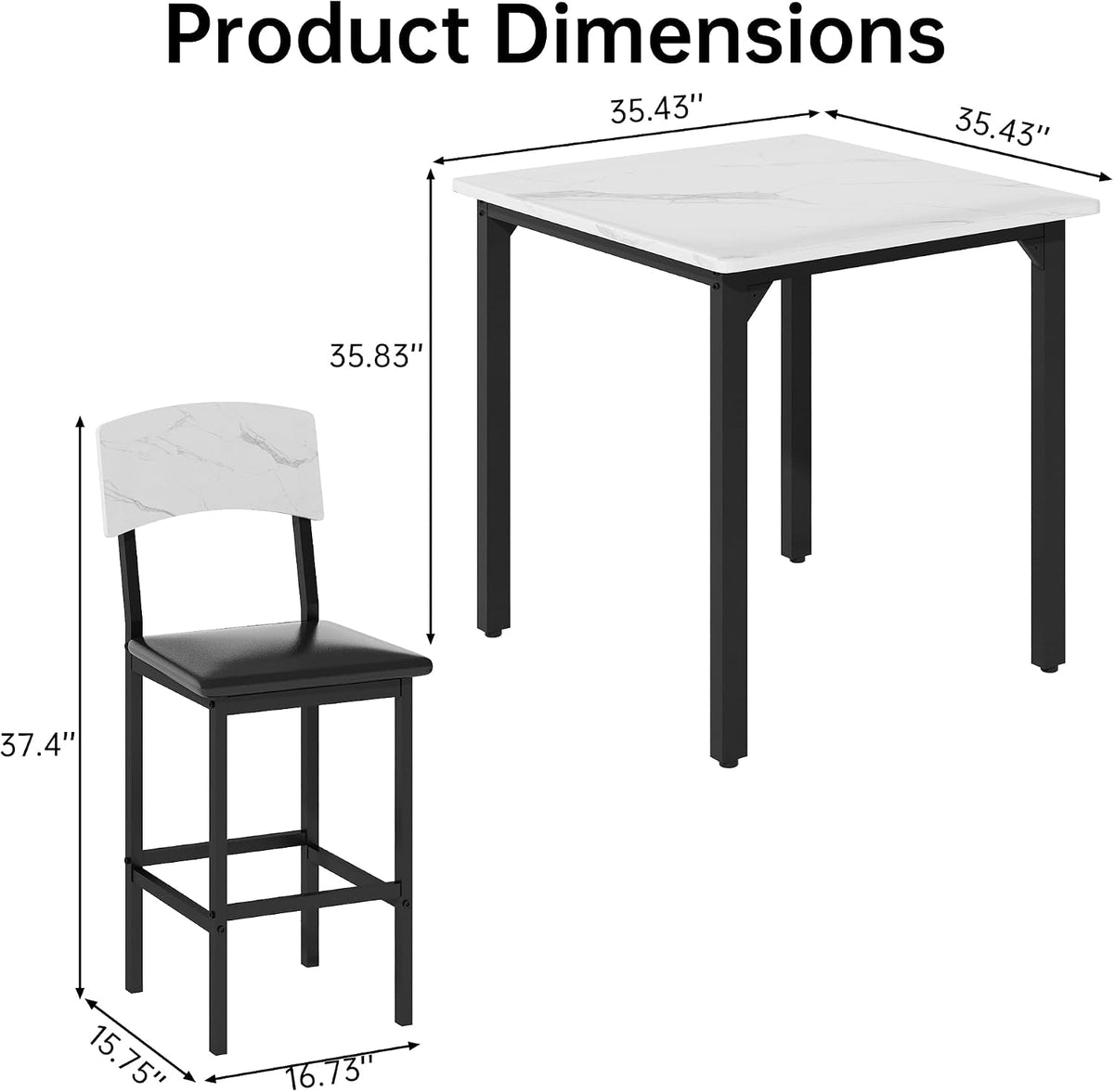 AWQM 5-Piece Dining Table Set, Kitchen Table Set for 4 (White) | Counter Height Table & 4 Upholstered Bar Stools, Compact Dining Set for Small Spaces, Dining Room, Kitchen，Easy to Assemble