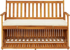 Patio Storage Bench, Solid Acacia Wood Outdoor Garden Bench with Seating for 2, Rustic Entryway Storage Settee with Soft Cushion for Deck, Porch or Mudroom, 47.2 x 24.8 x 33.1 in
