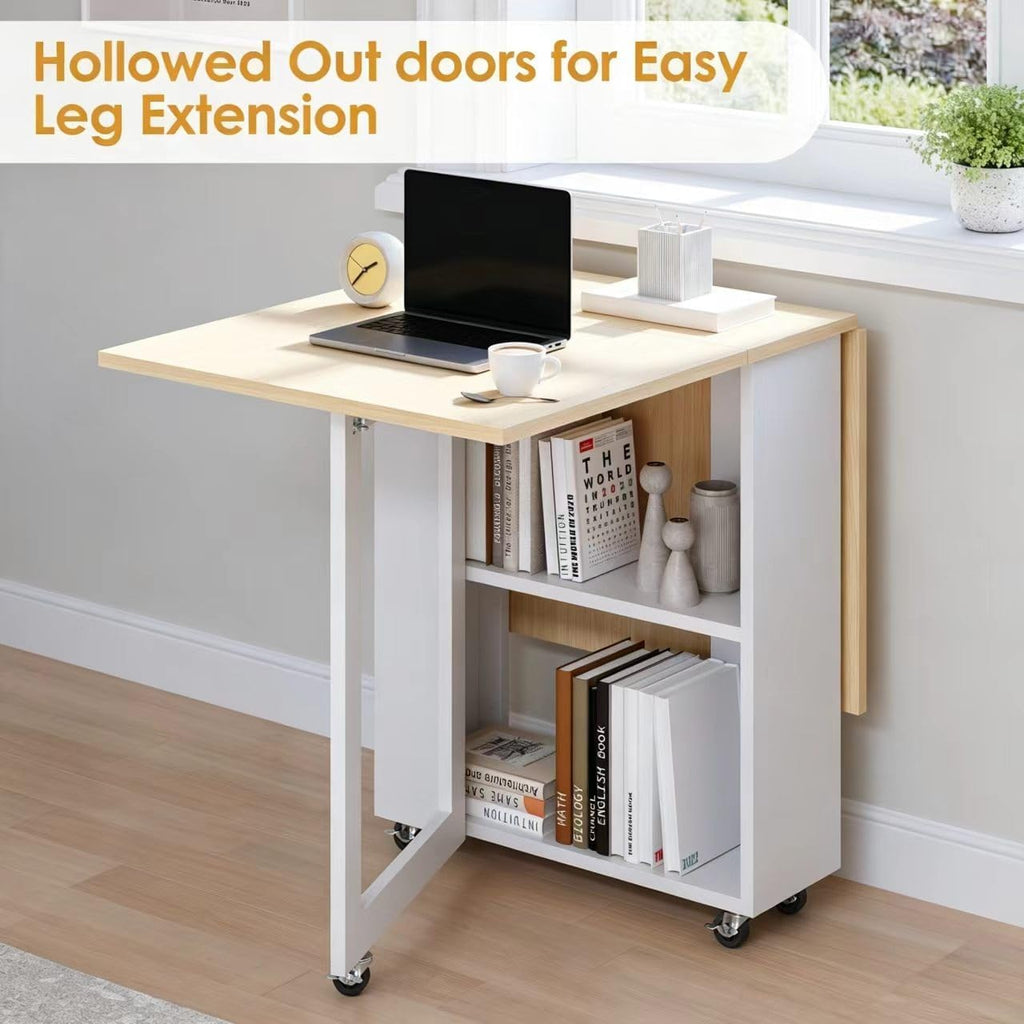 LotFun Portable Folding Dining Table, Space Saving Kitchen Table with 6 Lockable Casters & 2‑Tier Storage Rack, Multifunctional Table for Compact Spaces (48.6 x 24.6X 30.6)