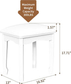 White Vanity Stool Bench, Padded Seat Cushion for Makeup Room | Minimalist Style | Solid Wood Frame | High Elastic Sponge | Waterproof PU Leather | Scratch-proof Feet | Easy 5-min Assembly