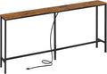 SUPERJARE 70 Inch Sofa Table with Outlet，Rustic Brown | 7.9 Inch Console Table with Charging Station,Narrow Entryway Table, Skinny Hallway Table, Behind Couch Table, for Living Room
