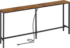 SUPERJARE 70 Inch Sofa Table with Outlet，Rustic Brown | 7.9 Inch Console Table with Charging Station,Narrow Entryway Table, Skinny Hallway Table, Behind Couch Table, for Living Room