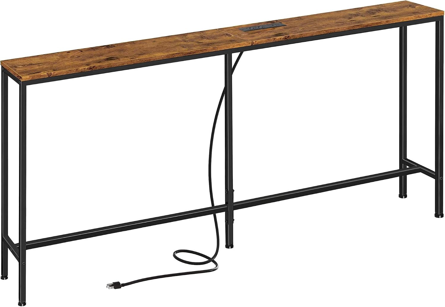 SUPERJARE 70 Inch Sofa Table with Outlet，Rustic Brown | 7.9 Inch Console Table with Charging Station,Narrow Entryway Table, Skinny Hallway Table, Behind Couch Table, for Living Room