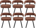 Shunzhi Brown Upholstered Leather Dining Chairs Set of 6 Modern Barrel Dining Room Chairs Comfy Kitchen Chairs Armless PU Side Chair with Curved Back for Living Room/Restaurant