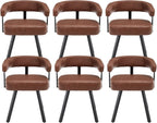 Shunzhi Brown Upholstered Leather Dining Chairs Set of 6 Modern Barrel Dining Room Chairs Comfy Kitchen Chairs Armless PU Side Chair with Curved Back for Living Room/Restaurant
