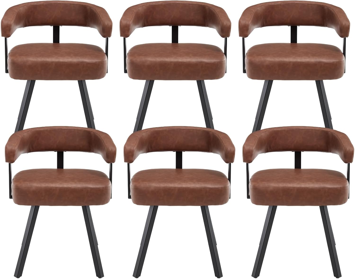 Shunzhi Brown Upholstered Leather Dining Chairs Set of 6 Modern Barrel Dining Room Chairs Comfy Kitchen Chairs Armless PU Side Chair with Curved Back for Living Room/Restaurant
