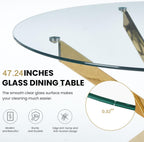 47.2'' Round Glass Dining Table for 4, Glass Round Dining Room Table with X-Shape Metal Legs, Clear Circular Top Gold Kitchen Table for 4, Perfect for Apartment Small Space