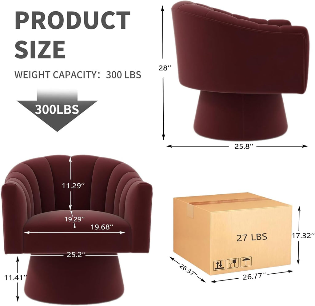 Swivel Accent Chair Set of 2, Modern Velvet Barrel Chair for Living Room | Cozy Barrel Chairs with Curved Backrest,a smoothly rotating metal base,Upholstered Armchair for Small Spaces, Bedroom,RED