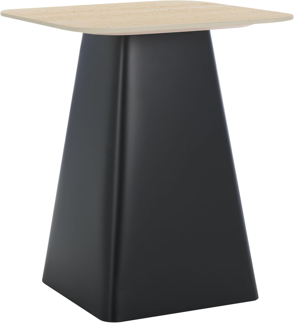 SAFAVIEH Home Collection - Fedo Tall Side Table, Beige & Black Porcelain Accent Table with Square Top, Fully Assembled (ACC2904A)