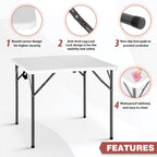 34" Square Folding Card Table, Fold-in-Half Utility Dining Portable Tables Heavy Duty HDPE Plastic Foldable Table with Carrying Handle Indoor Outdoor for Picnic, Camping, Party, White
