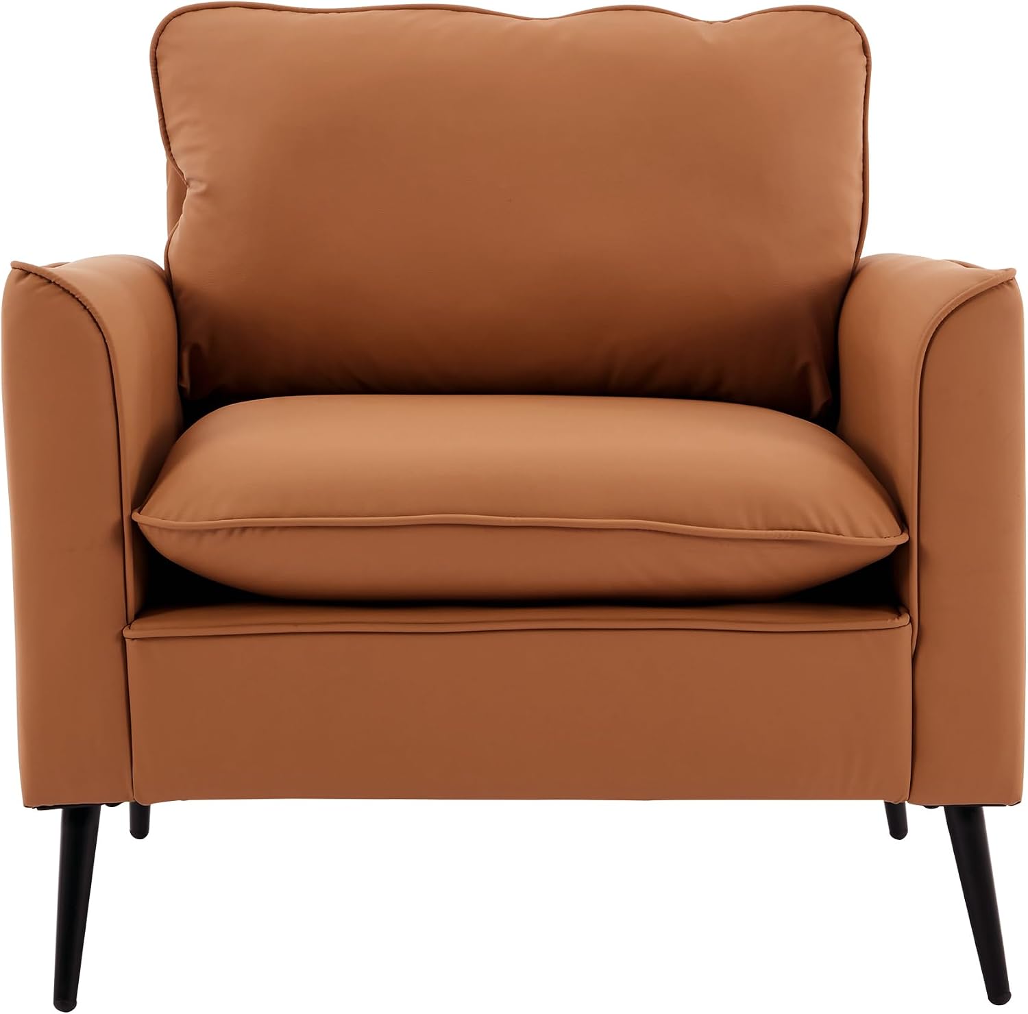YISHENG Mid-Century Modern Living Room Accent Chairs Set of 2 - Oversized Faux Leather Armchairs with Removable Cushions & Metal Legs, Comfortable Sofas for Office/Lounge/Bedroom/Reception,（Brown）