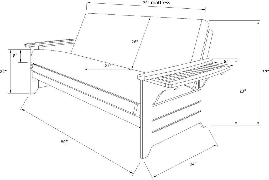 Kodiak Phoenix Wooden Futon Sofa Bed with Storage Drawers, Full Size Futon Couch Bed and Futon Frame and Linen Charcoal Mattress Included, Butternut
