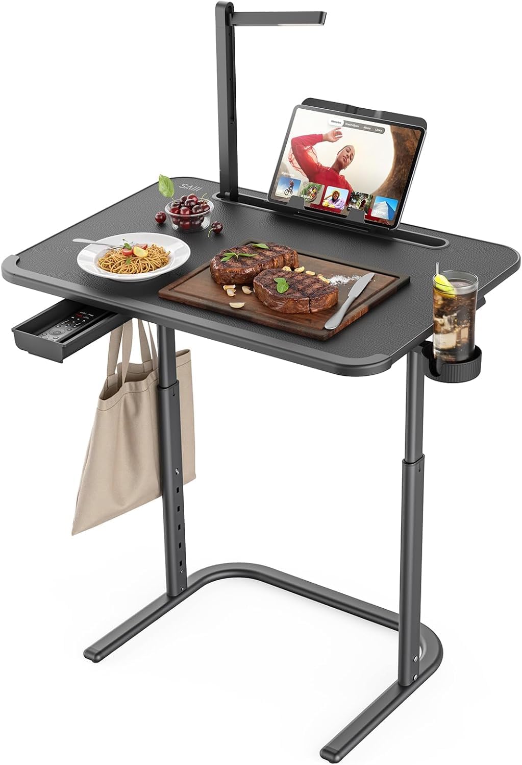 SAIJI XXL Extra Large Sturdy TV Tray Table, Laptop Desk for Couch | Height & Tilt Adjustable Heavy Duty TV Trays for Eating, Working, Writing,Drawing, Recliner Table Couch Desk with LED Light