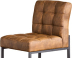 GrandNoor Coffee Faux Leather Dining Chairs Set of 4, Mid-Century Modern Dining Room Chairs with Armless, Checkered Kitchen Chair with Metal Legs