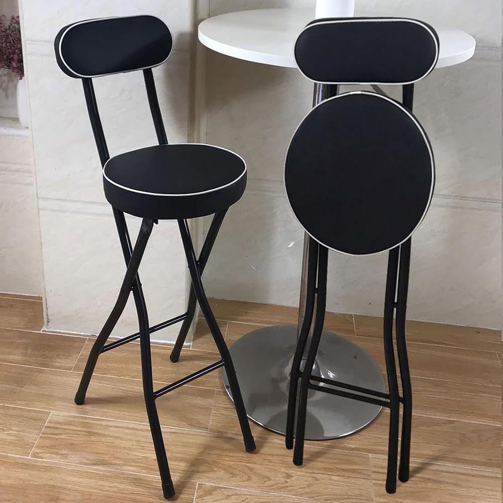 Padded Counter Height Foldable Stool, Folding Bar Stool with Back, Tall Bar Foldable Chairs for Adults Kitchen Outdoor Cafe (Black, Size : 60cm/24in)(1Pcs)