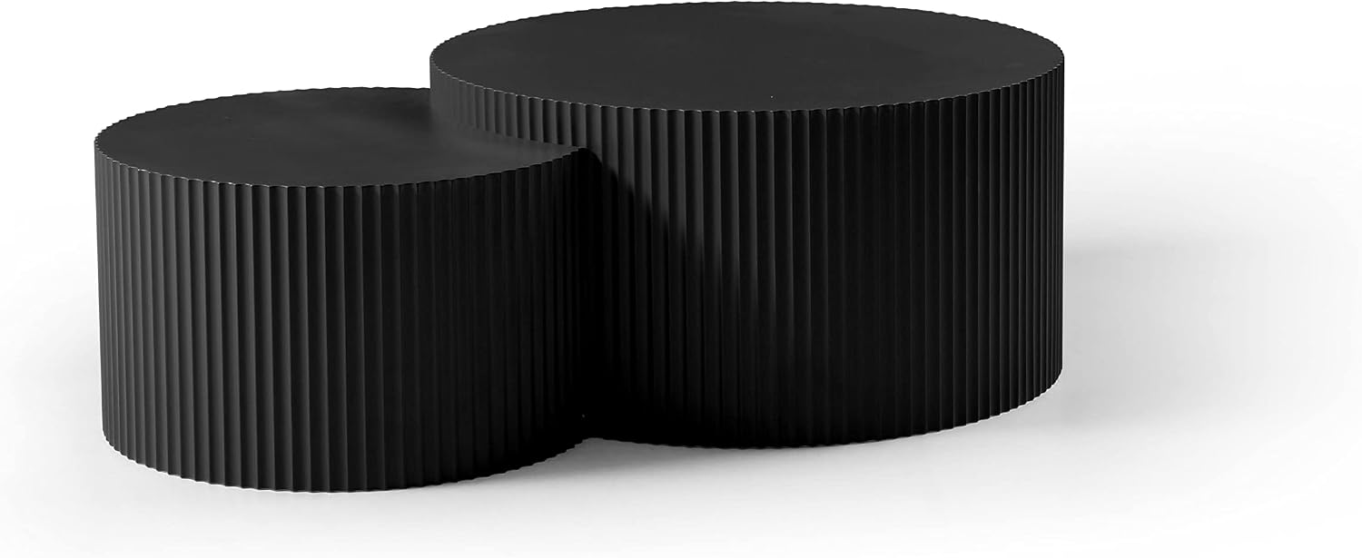 32" Textured MDF Side Coffee Table, Small Nesting Tables with Space Saving Layout, Nesting Table Set for Indoor Leisure and Office scenarios, Black
