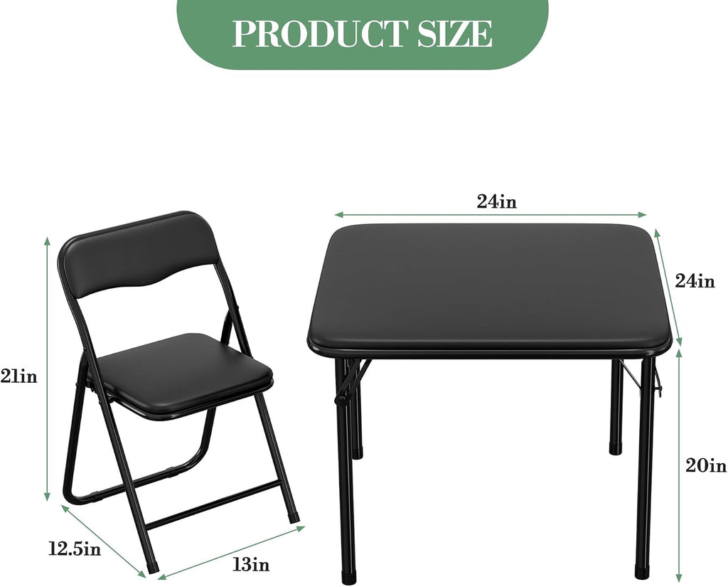 Folding Table and Chair Set of 3 Fold-Flat Design No Assembly PU Padded | 3-Piece PU Padded No Assembly PU Padded Comfort – A Perfect Space-Saving Activity Set for Kids Ages 2-8