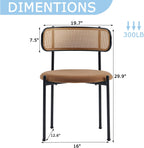 Rattan Dining Chairs Set of 6, Kitchen Chairs with Curved Cane Backrest &Metal Legs, Modern Dining Room Chair, Round Upholstered Sherpa Chair for Living Room, Brown