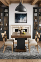 LITTLE TREE 63" Modern Dining Table, Rectangular Dinner Table for 4-6, Farmhouse Kitchen Table, Sturdy Wood Pedestal Base for Kitchen/Dining Room, Rustic Brown & Black