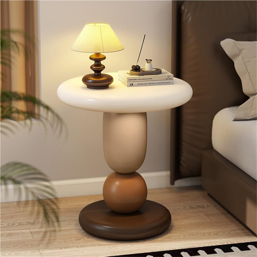 Round Bedside Table, Resin Side Table, Modern Accent Table, Simple Decorative Table, Nightstand, Suitable for Living Room, Bedroom, Hotel(Brown)