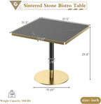 SSLine Square Dining Table for 2 Modern Luxury Marble Sintered Stone Kitchen Table for 2-4, Small 31.5" Bistro Tulip Table with Faux Marble Top and Gold Metal Pedestal Base
