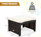 2-Piece Wicker Ottomans, Outdoor Rattan Foot Rest Set of 2 w/Removable Cushions, Multipurpose Foot Stool, Side Table & Additional Seating for Patio, Backyard & Poolside (Off White)
