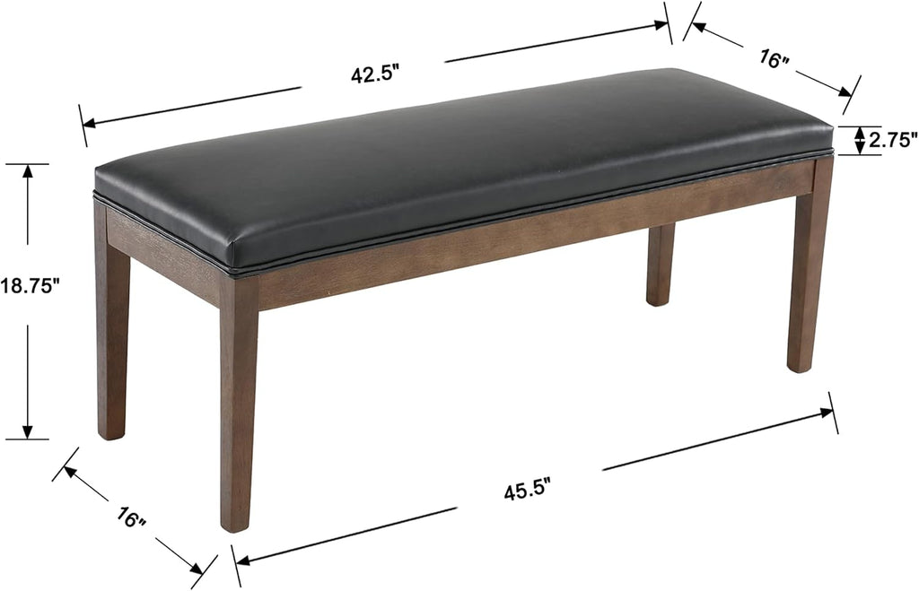 LZAREAL Upholstered Entryway Bench Modern Shoe Benches for Hallway Porch Bedroom Bench for End of Bed Dining Bench for Dining Table Dining Room Kitchen Window with Wood Legs, PU Leather, Black