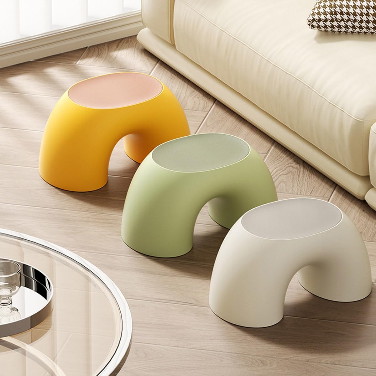 Simple Colourful Small Short Stool for Home, Non-Slip Ring Rainbow Shoe Stool for Living Room Bedroom Study Leisure Place, E