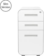 Laura Davidson Furniture Stockpile Slim 3-Drawer Mobile File Cabinet with Lock - Under Desk Metal Filing Cabinet, Legal/Letter File Folders, Wheels and Stationary Feet, Pre-Assembled, White
