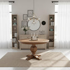 Furnifact Round Dining Table, Sandblasting Antique Walnut Wood Pedestal Table, Rustic Home Kitchen Nook Furniture