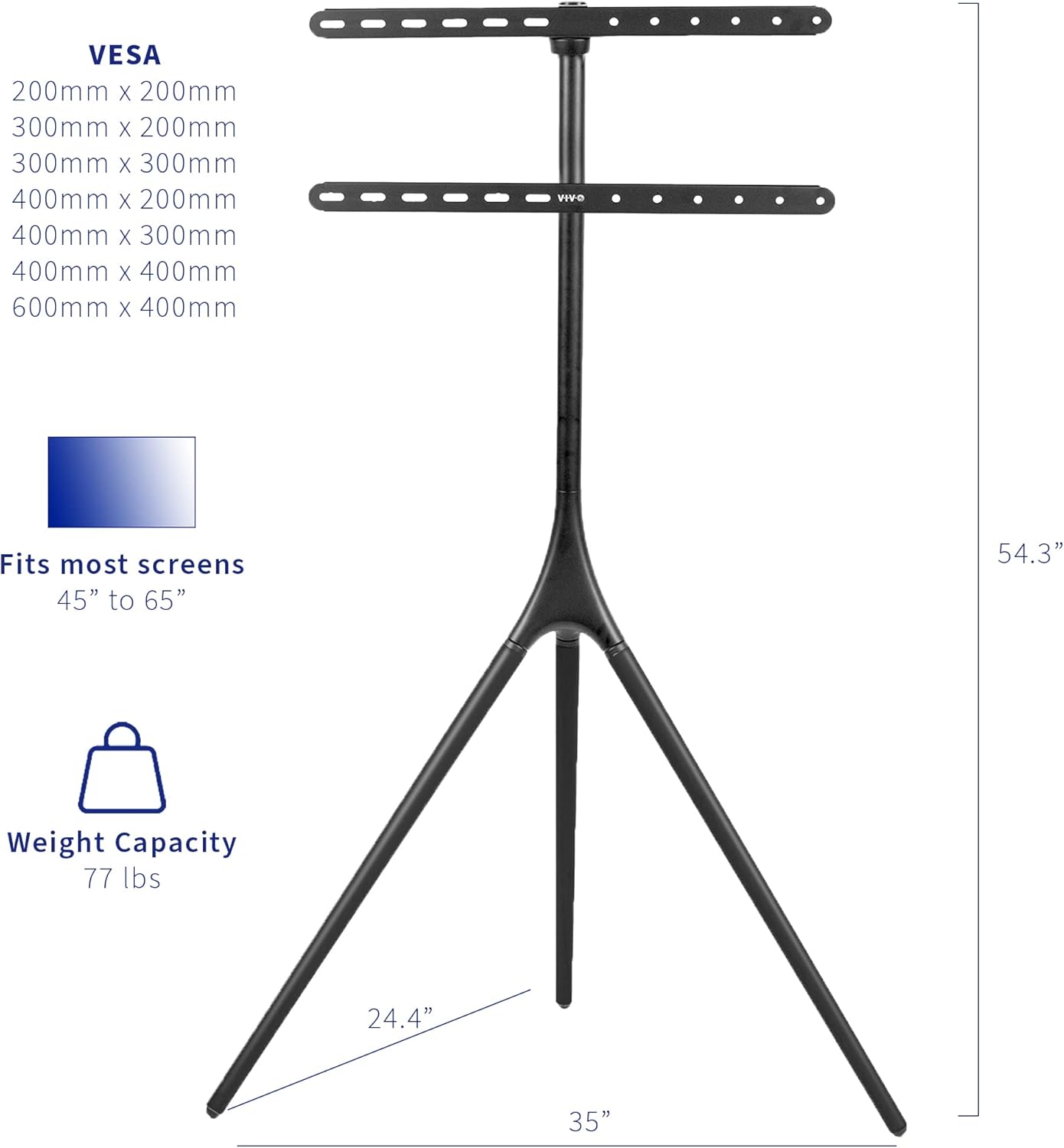 VIVO Black Easel TV Stand for 45 to 65 inch Screens, STAND-TV65AB | Articulating Artistic Studio Display Stand, Adjustable TV Mount with Swivel, Tripod Base, Max VESA 600x400, Holds 77 lbs