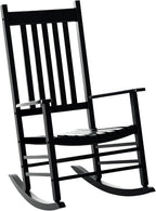 Outsunny Outdoor Rocking Chair High Density Wooden Rockers Black | Patio Rocking Chair, Smooth Curves, for Lawn Garden Porch, Supports Up to 350lbs