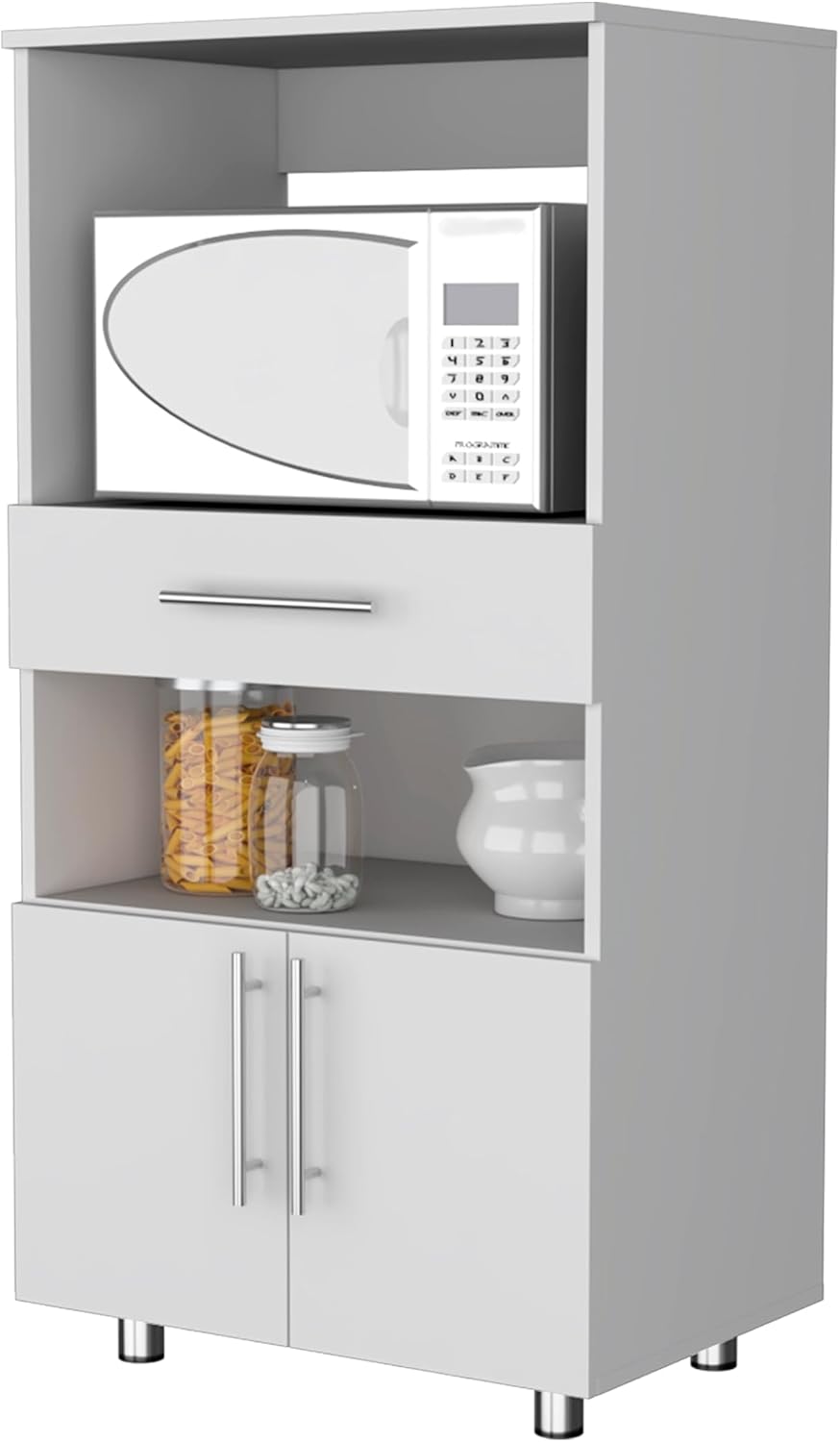 FM FURNITURE Corsica Pantry Cabinet Microwave Stand, Multi-Function with Drawer,White
