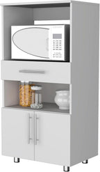 FM FURNITURE Corsica Pantry Cabinet Microwave Stand, Multi-Function with Drawer,White