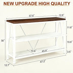 HOMISSUE Entryway Console Table, Rustic Console Tables with Wide Storage, Industrial Foyer for Entry with 3-Tier Open Shelves, White, 47 Inch