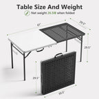 Folding Table, 5ft Folding Grill Table, Portable Camping Table for Cooking & BBQ Prep, 2-in-1 Metal&Solid Surface Foldable Grill Station for Party Cooking, Backyard, Patio Use,(Black and White)