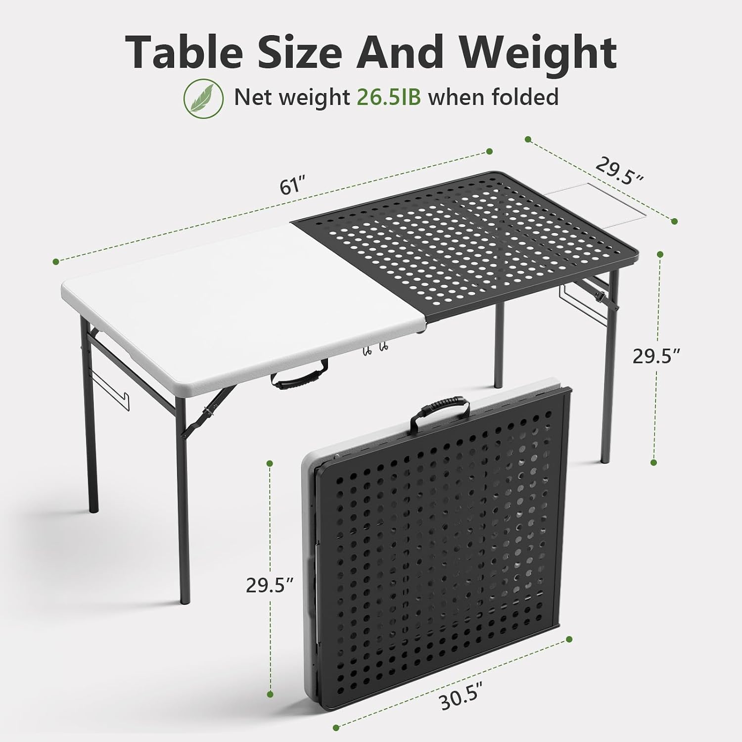 Folding Table, 5ft Folding Grill Table, Portable Camping Table for Cooking & BBQ Prep, 2-in-1 Metal&Solid Surface Foldable Grill Station for Party Cooking, Backyard, Patio Use,(Black and White)