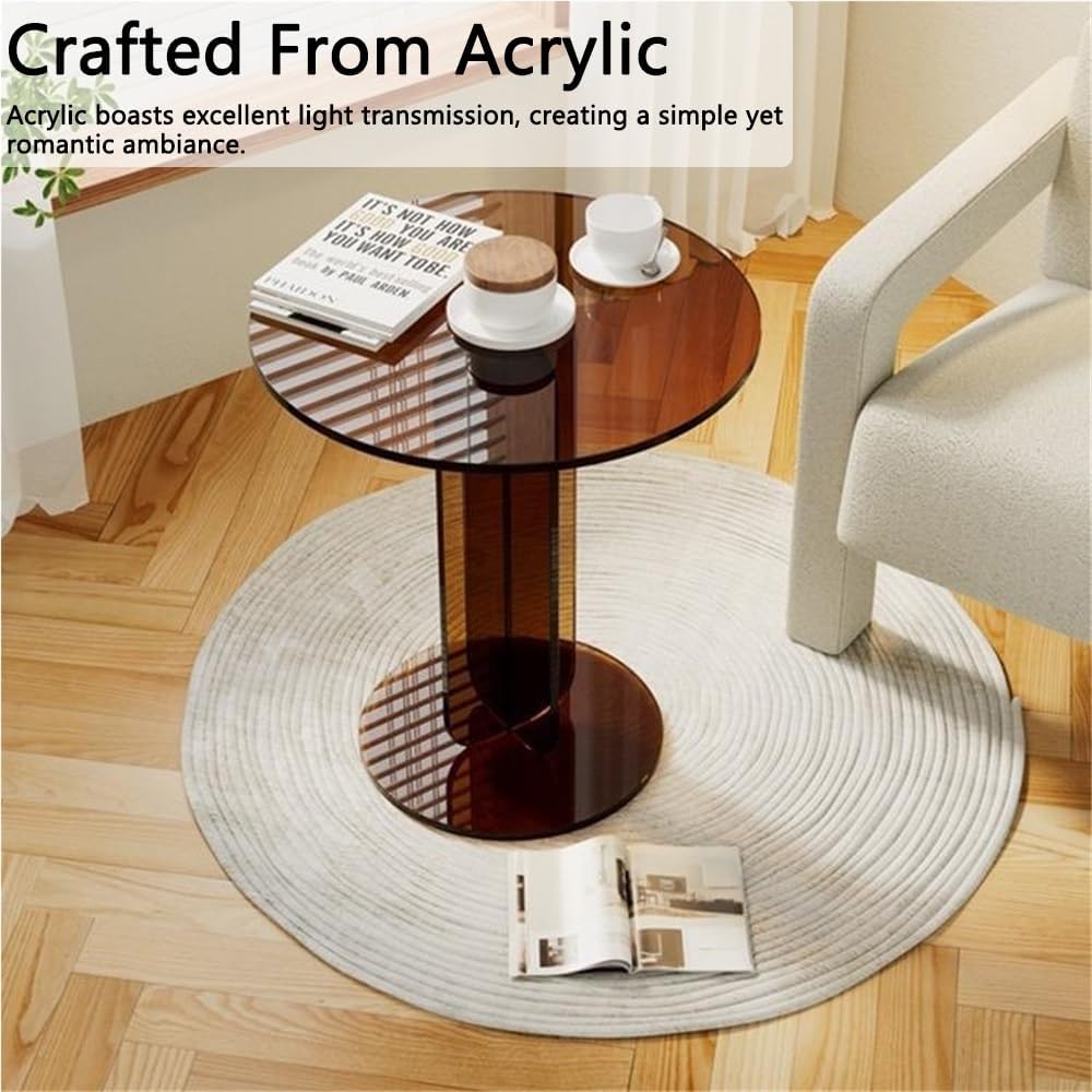 Modern Clear Acrylic Round Side Table, Small Coffee Table, Multi-Purpose End Tables for Living Room, Bedroom, Office(Brown)