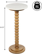JONATHAN Y Monroe Wood and Marble Round Drink Table with Bobbin Spool Pedestal Base, 24.25" Tall Modern Accent Martini Table for Small Spaces, Living Room, Bedroom, Natural and White END3005B