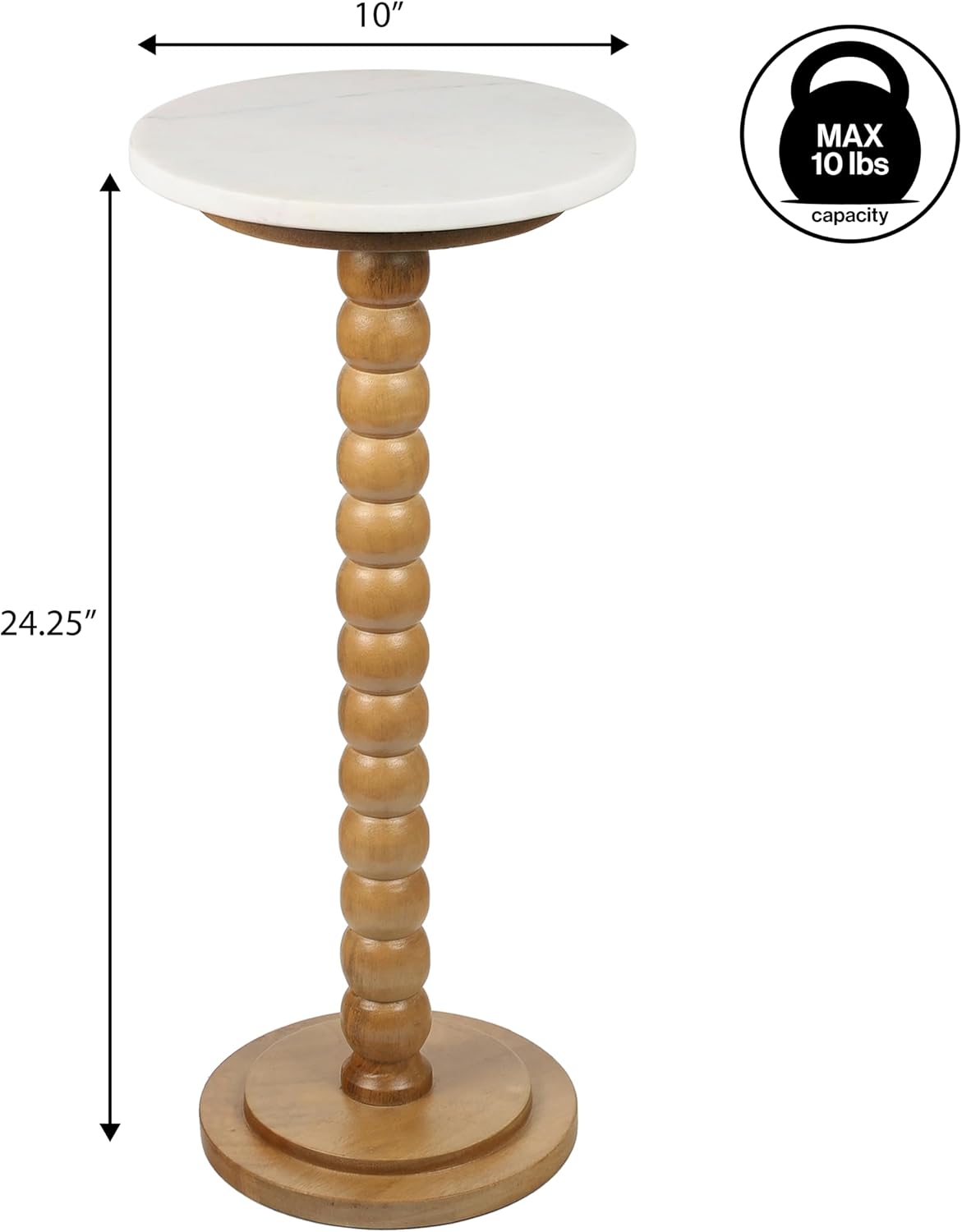 JONATHAN Y Monroe Wood and Marble Round Drink Table with Bobbin Spool Pedestal Base, 24.25" Tall Modern Accent Martini Table for Small Spaces, Living Room, Bedroom, Natural and White END3005B