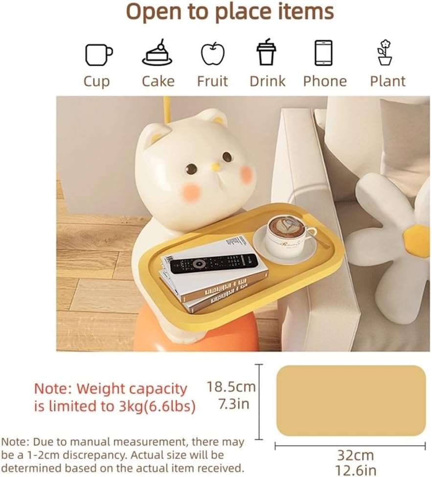 Adorable Cartoon Side Table with Tray, Resin Side Table with Balloons Decor and Base for Living Room, Bedroom, Requires Assembly