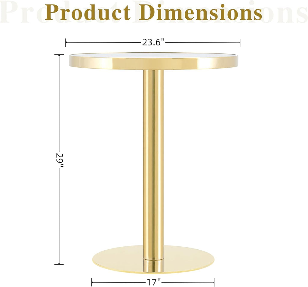 TesNus 23.6" Small Round Dining Table for 2, Circle Tulip Table, Faux Marble Top with Gold Metal Pedestal Base, Modern Leisure Coffee Table for Small Spaces, Cafe, Office, White&Gold