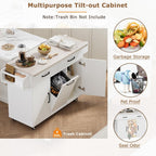 ZOEDO K&K Kitchen Island with Trash Can Storage Cabinet, Kitchen Cart with Drop Leaf, Spice Rack, Towel Rack and Drawer, Rolling Kitchen Island on Wheels with Adjustable Shelf, White