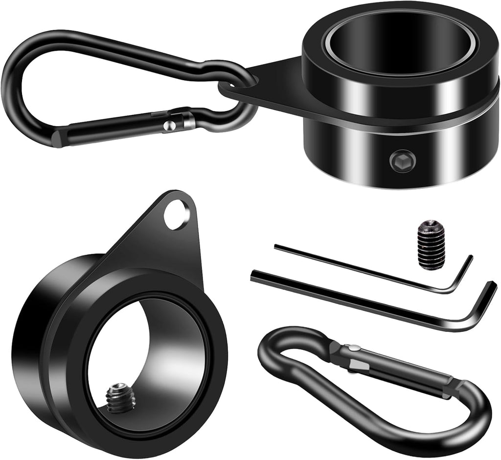 Flag Pole Rings, 1" Spinning Flagpole Ring Clips, 2 Pcs Aluminum Alloy & Steel 360° Rotating Anti Wrap Flag Mounting Rings with Snap Carabiners for 0.75-1.02 Inch Diamete Flagpole (Φ1, Black)