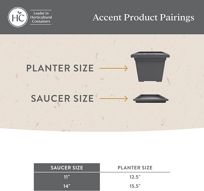 The HC Companies 11 Inch Accent Square Plant Saucer, Lightweight UV-Resistant Plastic Outdoor & Indoor Flower Pot Tray, 2-Pack Plant Pot Trays for Garden & Home Decor, White