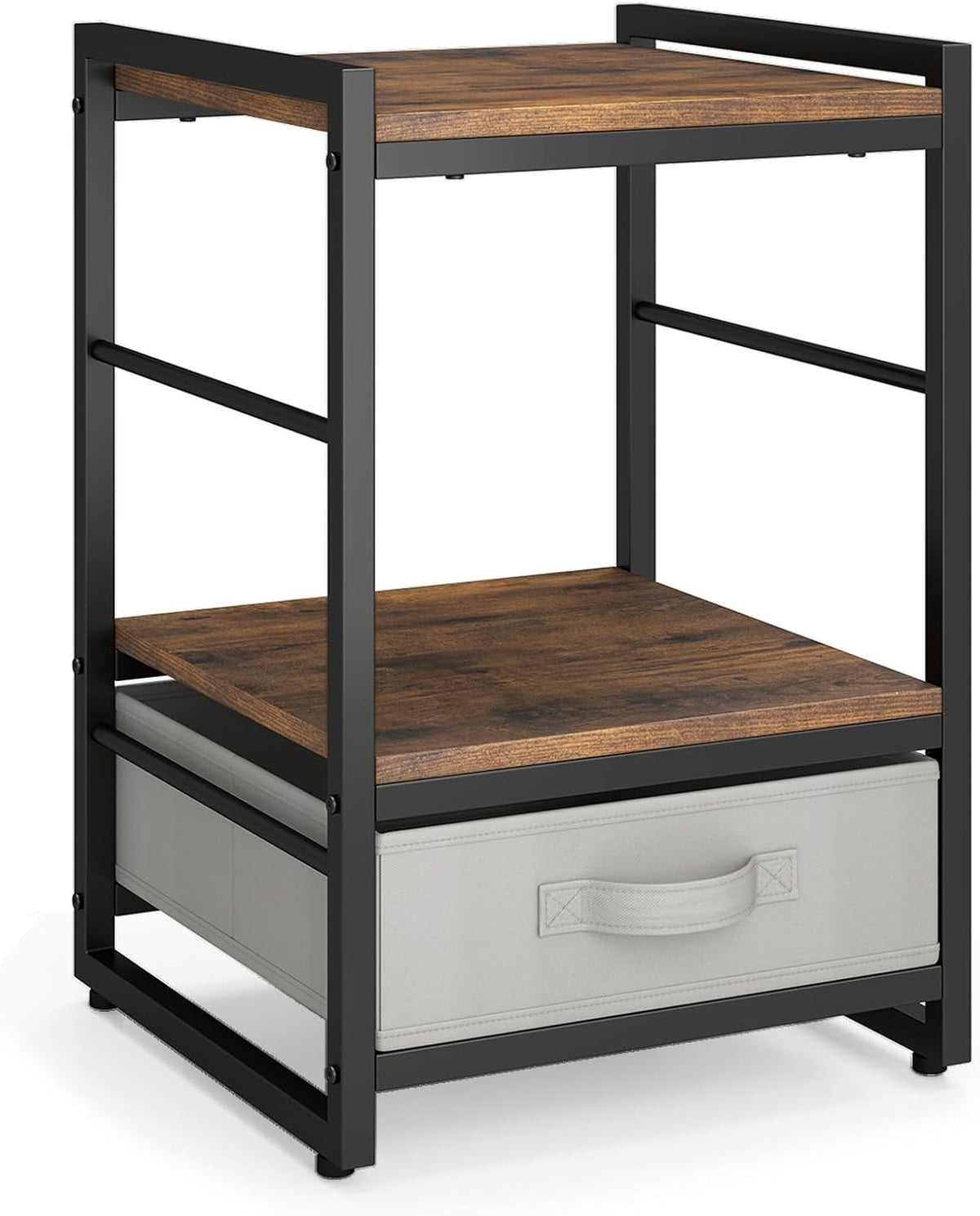 Giantex Industrial Nightstand with Storage Drawer, Rustic Bedside Table with Metal Frame & Open Shelf, 16 Inch Small Side End Table for Bedroom, Living Room, or Apartment, Rustic Brown