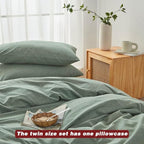 FACE TWO FACE Bedding Duvet Cover Set100% Washed Cotton Duvet Cover Linen Like Textured Breathable Durable Soft Comfy (Twin, Reversible Green)