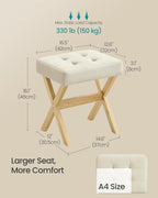 SONGMICS Makeup Stool, Padded Vanity Foot Rest, Solid Wood X Legs | 16.5 x 12.6 x 18.1 Inches, for Bedroom, Closet, Entryway, Summer Sand, MARY Collection ULSF006LF02